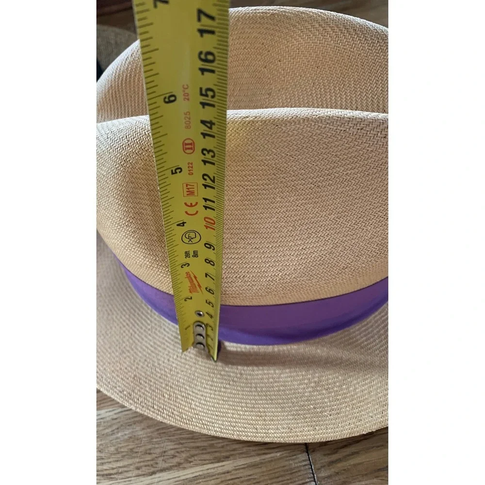 Pappagallo Vintage 60's Straw Fedora Hat Purple Ribbon Retro Chic Preppy